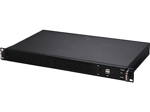 Gabinete para servidor rackmount 1U negro, compatible con motherboard Mini-ITX, con 1 bahía externa de 5.25 pulgadas, enfriamiento por aire y 2 ventiladores de 40 mm miniatura 1