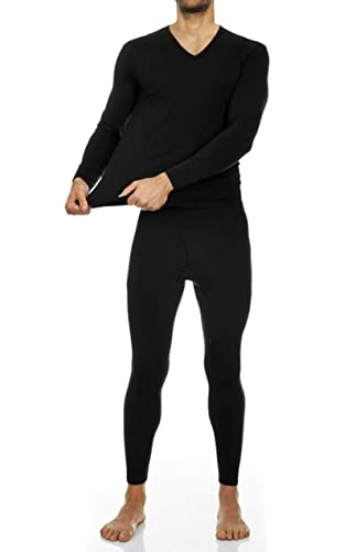 Thermajohn Long Johns Thermal Underwear For Men V Neck Fleece Lined Base Layer Set For Cold Weather (Black, Small) #TOP1