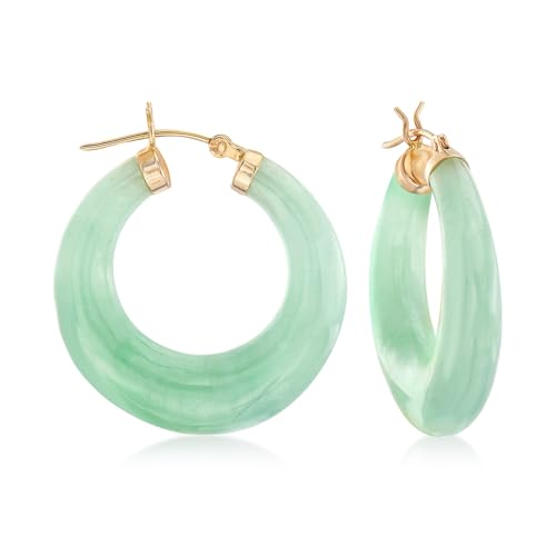Image of Ross-Simons Round Gemstone Hoop Earrings in 14kt Gold 1 1 /8 inches