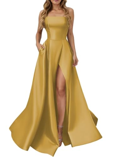 Robe de soirée à fente haute en satin lourd et corset bustier de prestige