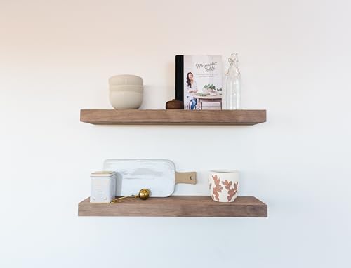 UltraShelf Real Walnut Floating Shelf 2 Pack - Hardwood Floating ...
