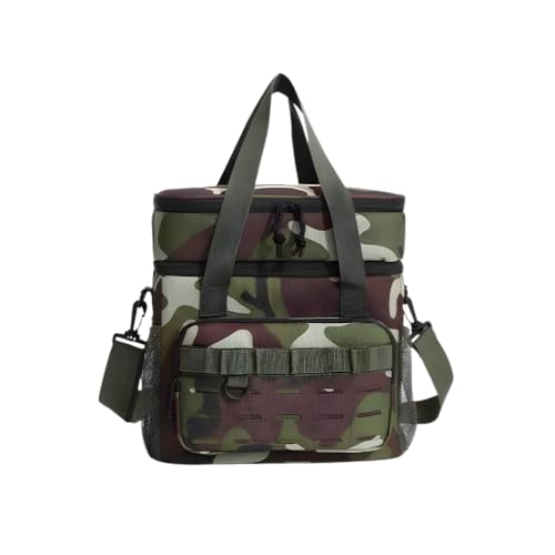 Bolsa Térmica Grande Camuflada com Dois Compartimentos – Lancheira Termica Estilo Militar para Marmita, Trabalho, Escola, Faculdade, Passeio (Verde Camuflado)