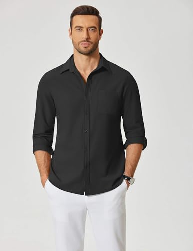 COOFANDY Mens Dress Shirts Untucked Long Sleeve Button Down Denim Shirt Stretch Business Casual Shirts for Men3