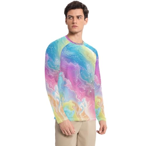 Rainbow Magic Universe Men's UPF 50+ Swim Shirts Lightweight Elasticity Men's Sun Protection Long Sleeve Summer Traje de ba?o para Hombre Manga Larga L3