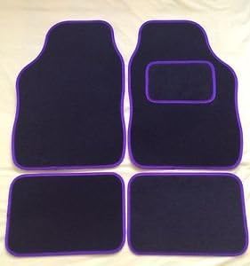 K2AUTOPARTS K2AUTOPARTSPURPLETRIM1193 Universal Carpet Cloth Car Mats Set, Purple Trim Black