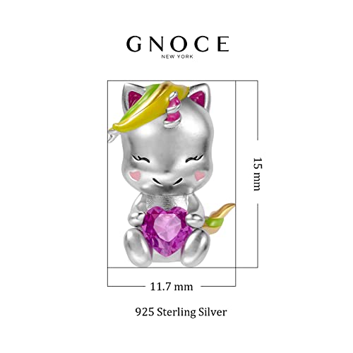 Image of GNOCE Embraces Heart Gemstone Bead Charms 925 Sterling Silver Wolf Fox Bear Husky Hedgehog Astronaut Chihuahua Dinosaur Rabbit Koala Axolotl Angel Tiger Dog Unicorn Cat Jewelry Gift for Women