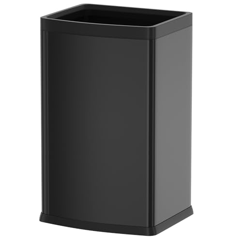 Image of 25L /6GALSquare Kitchen Trash can,Black Metal Trash Can for Bathroom,Black Stainless Steel Trash can for Kitchen,Commercial,Detached House (6.6gallon Black)