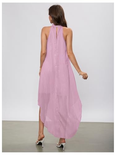 Image of Verdusa Women's Wedding Guest Dress Halter Flowy Chiffon Asymmetrical Long Summer Prom Dress