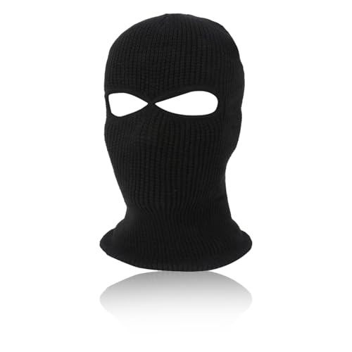 PLATEYTR Passamontagna da Sci - 1 Pezzo Passamontagna Invernale Lavorato a Maglia Copricapo Caldo per Ciclismo Sci Sport all'Aria Aperta（Nero, Due Buchi）