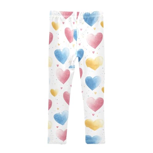 Cute Pastel Colored Pink Blue Hearts Girls Leggings Kids Yoga Pants Dance Active Tights 4T2