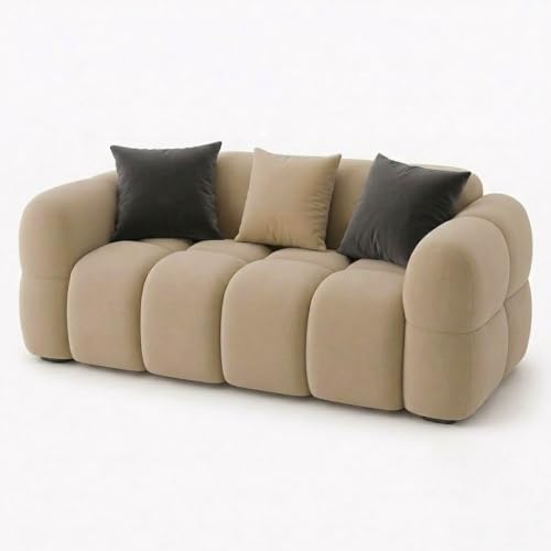 Image of FURNY Luxury Nimbus 2 Seater Bubble Cloud Sofa Set for Living Room | Boston Fabric Upholstered | Modern Cushioned Comfortable Couch for Home Office & Drawing Room | Sand Beige
