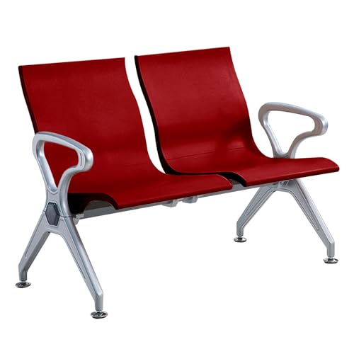 SnamicE Waiting Room Chairs - Leather Office Bench for Reception, Schools, Barbershops, Airports - 2-Seat Lobby Seating,Red