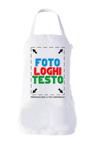 fashwork Grembiule da Cucina Personalizzato Uomo, Donna, Personalizza Ora con Nomi, Testi, Loghi - Idea Regalo Made in Italy (Bianco)
