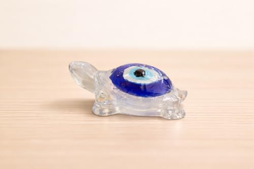 Image of Natural Selenite Tortoise (Kachhua) with Evil Eye Shell | Resin Feng Shui & Vastu Turtle for Protection, Wealth & Positive Energy | Home Office Desk Decor & Gift
