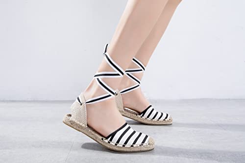 Image of Women's Espadrille FLat Sandals Closed Toe Ankle Wrap,Classic Lace Up Summer Dressy Flat Shoes