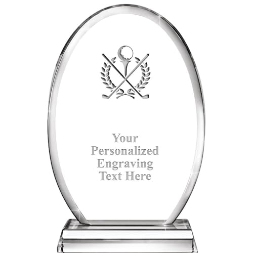 Crown Awards Golf Custom Crystal Trophy, 8" Elliptic Engraved Trophy Golf Corporate Award