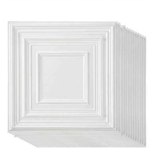 Nuanchu 30 Pcs Drop Ceiling Tiles 12 x 12 Inch PVC Ceiling Tiles Glue up Cuttable Paintable DIY Wall Panels 3D Decorative for Bathroom Interior Kitchen TV Background (White)