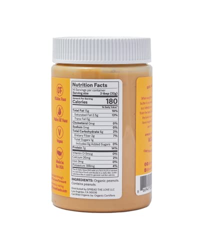 Spread The Love Naked Organic Peanut Butter (Organic, All Natural, Vegan, Gluten-Free, Creamy, Dry-Roasted, No Added Salt, No Added Sugar, No Palm Oil) (3-Pack) #TOP3