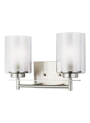 Image of Generation Lighting 4437302-962 Elmwood Park Two Light Bath Vanity Style Fixture, Brushed Nickel, 2-Light, cETL Listed, Safety Rated for Wet Locations - Vanity Fixture