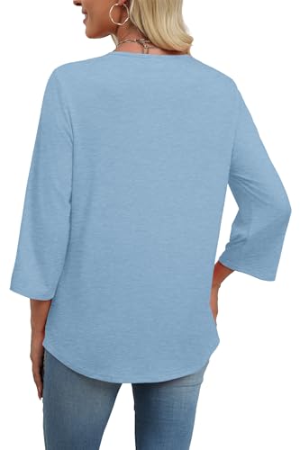 Image of WIHOLL 3 /4 Length Sleeve Womens Tops Boho V Neck Lace Shirt Trendy Blouses Dressy Casual Vacation Clothes S-3XL