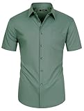 FAHIZO Camisa para hombre de corte regular de manga corta con bolsillo en el pecho, camisa casual, para negocios y formal. Camisa abotonada para la oficina, verde petróleo, M