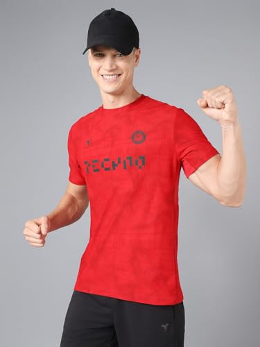 Image of TECHNOSPORT Men Cricket Fan T-Shirt IPL Printed Casual Sportswear Tee Typography Print Slim Fit Round Neck Short Sleeve Polyester Sports Tshirt for MenIPL MensJersey