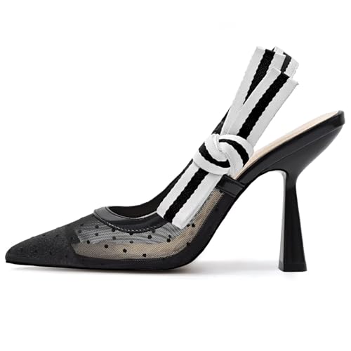 Image of HOCHFART Women's Slingback Kitten Heels Closed Pointed Toe Slip On Pumps | Bowknot, Elastic Slingback Strap, Office, Wedding, Bridal, Formal, Events, Church, Gathering, Casual Outing