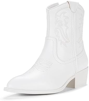 Vepose Women's 9816 Cowboy Boots Ankle Western Short Cowgirl Embroidered Round Toe Low Heel Booties with Side Zipper