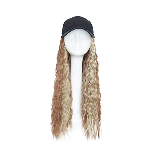 Baseball Hat Hair Extensions Baseball Cap With Hair Attached Wig With Hat Synthetic Curly Corn Cap Hair Extensions Wave Natural Black Hat with hair for Women #12P24 light brown mix ash blonde