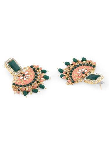 Juego de joyas con cuentas de perlas color melocotón DMZ-1809 en latón chapado en oro talla S
