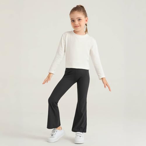 Girls' Flare Leggings with Pockets Trendy Girls' Ribbed Knit Bell Bottoms High Waisted Yoga Pants Black for 4-12Years2