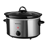 Daewoo 3.5L Slow Cooker – Compact Electric Cooker with Removable Ceramic Bowl & Glass Lid – 3 Heat Settings (Low, High, Keep Warm), Energy Efficient, Ideal for Small Families & Meal Prep, Black