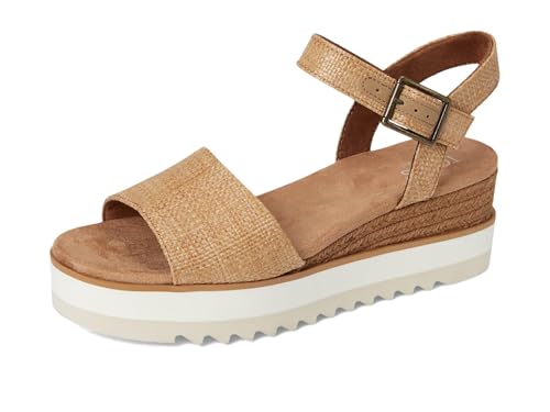 Image of TOMS Women's Diana Wedge Heel Sandal, Leather Upper, Rope-Wrapped Midsole, Adjustable Strap, Buckle, OrthoLite Insole