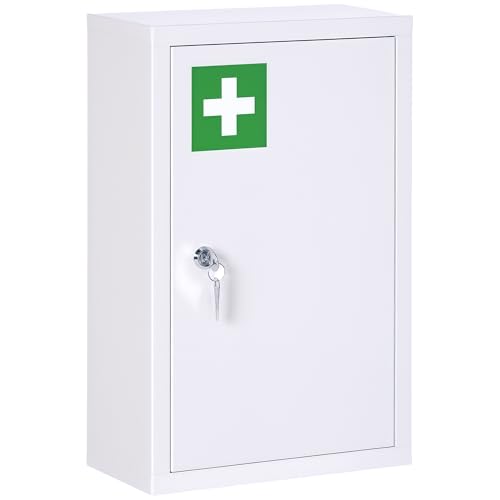 kleankin Armoire à Pharmacie Armoire à médicaments Murale à 3 Niveaux avec Porte verrouillable 2 clés en Acier pour Salle de Bain,...