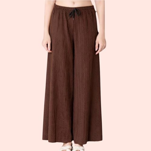 Image of Women Solid Wide Leg Palazzo Pants | Elastic Waist Drawstring Lounge Palazzo Trousers | Casual Comfortable Palazzo for Women & Girls (Pack of 2 Brown-Red