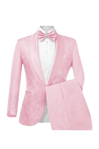 Wangyue Men Floral Suit Slim Fit 2 Piece Suits Printed Party Wedding Jacquard Tuxedo Blazer and Pants Suit Set