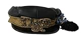  Dolce & Gabbana Black Leather Crystal Beads Gold Ribbon Fiddler Women\'s Cap, Black, 56 cm XS, Schwarz, 56 cm XS