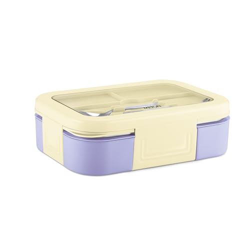 Image of MILTON Ethan 2 Inner Stainless Steel Tiffin Box for School, 2 Partition, Steam Release Plug | PU Insulated, Leak-Proof, Food Grade I Lunch Box for Kids Boys, Girls with Snap Lock Lid, 650 ml, Beige