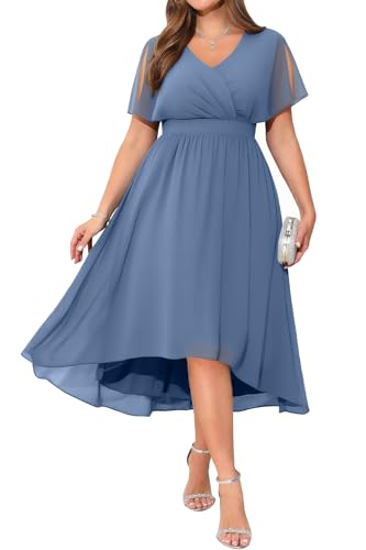 Pinup Fashion Übergröße Hochzeitskleid für Damen – formelles Cocktailkleid, Abendkleid, Brautjungfer, Chiffon, hoch niedrig, Midi-Kleider, dusty...
