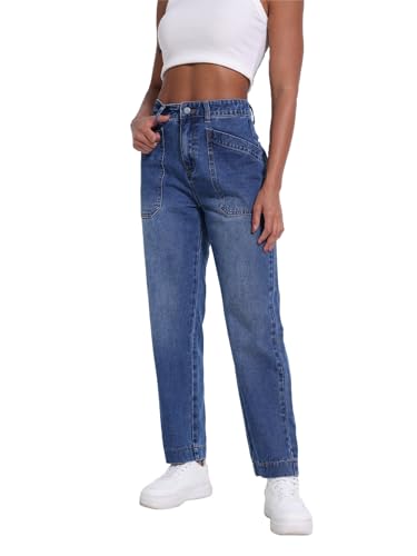 Jeans for Women Trendy Mid-Waisted Straight Leg Jeans Cropped Cargo Pocket Denim Women's Pants