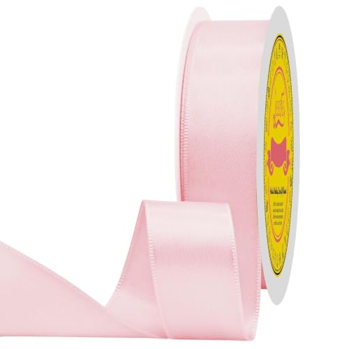 Image of Lt Pink Double Face Satin Ribbon 1 inch X 50 Yards Spool Bright Colors Very Suitable for Weddings Gift Package Wrapping Dancer Wand Sewing Party Hair Bow Invitation Decorations and More