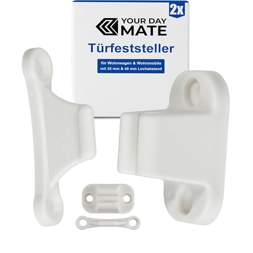 Türfeststeller für Wohnwagen 2 Pack in Weiß zum Anschrauben mit 35 mm und 48 mm Lochabstand Türschloss Stauraum-Tür Camper Türhalter Serviceklappe Wohnmobil Türschnapper Campervan Türsicherung