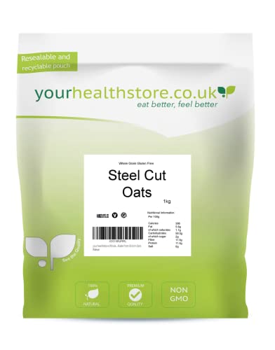 yourhealthstore Whole Grain Gluten Free Steel Cut Oats 1kg Made from British Oats light brown 1 kg (Pack of 1)