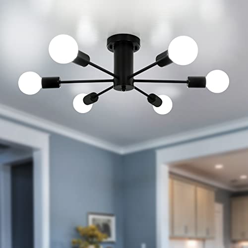 Tmmaysun Semi Flush Mount Ceiling Light Fixture, 6 Lights Modern Sputnik Chandelier Pendant Lighting For Living Room Kitchen Dining Room Bedroom Farmhouse Flush Mount Ceiling Lights (Matte Black) #TOP20