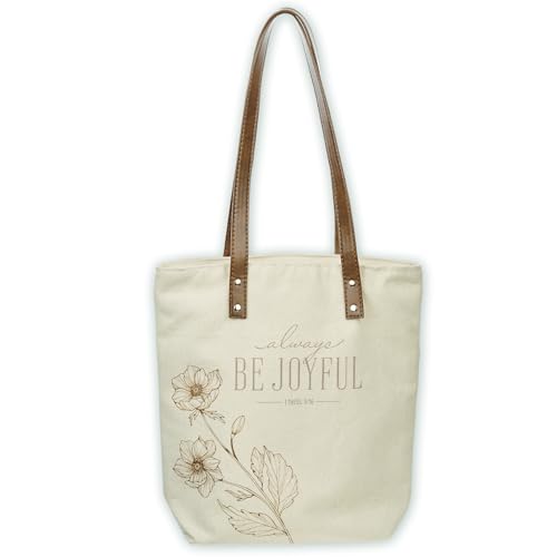 Bolsa tote de lona natural para mujeres de Christian Art Gifts con versículo bíblico inspirador y correas para hombro de cuero vegano miniatura 1