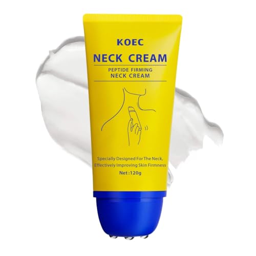 KOEC Neck Peptide Firming Cream with Massage Roller Hydrating & Tightening & Lifting Neck Cream Silky Texture for Crepey Skin & Wrinkles 4.23 FL OZ