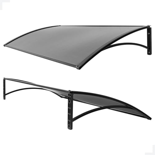 Toldo de Policarbonato com Suporte, 100 x 50 cm, Preto com Fumê, Cobertura para Janela e Porta