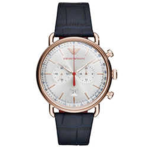Emporio Armani Men's Quartz Watch, Chronograph Display and Leather Strap AR11123, Blue