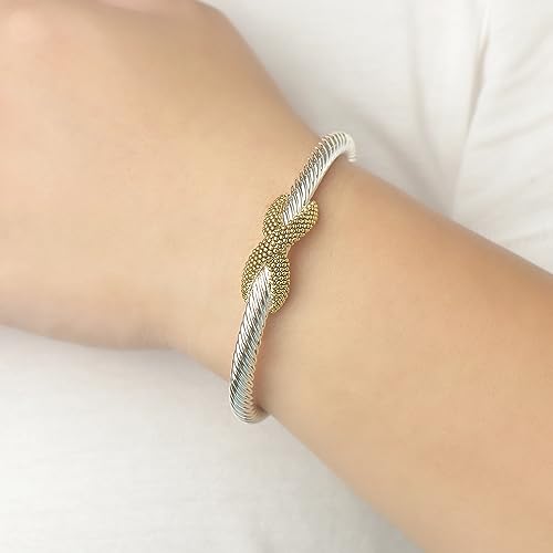 UNY JEWEL Women's Fusion Twisted Cable Bracelet Two Tone Gold Dots Caviar Imitation Pearl Cuff Designer Inspired Bangle4