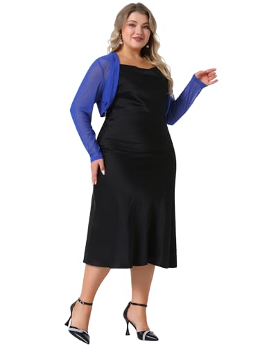 Image of Agnes Orinda Plus Size Mesh Crop Cardigans for Women Long Sleeve Open Front See Through Sheer Bolero Shrug Top